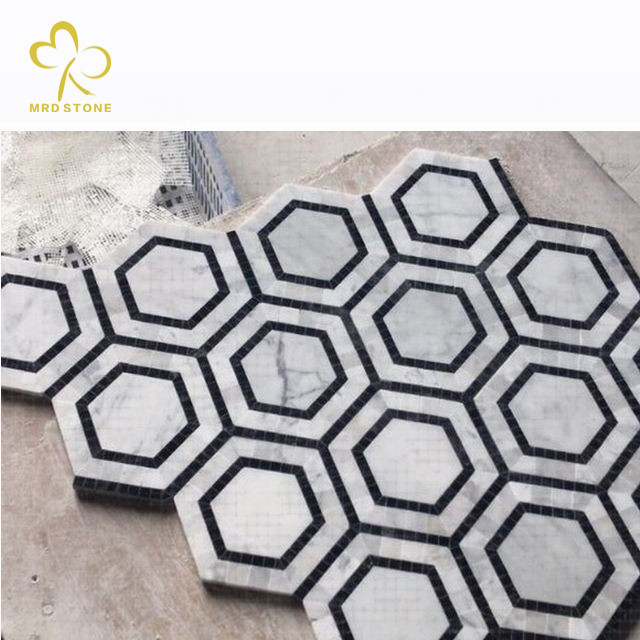 Polierte Hexagon-Schwarz-Weiß-Marmor-Mosaik-Fliesen-Fabrik
